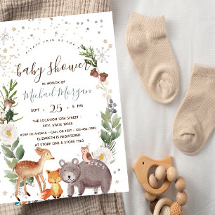 Waldtiere Streifen Baby Shower Einladung