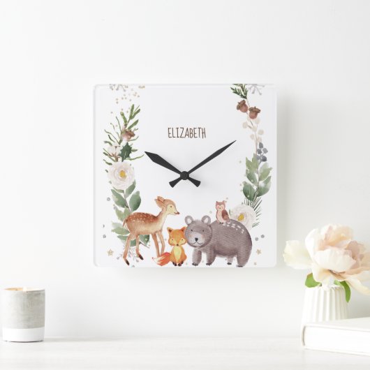 Waldtiere Streifen Quadratische Wanduhr (Zuhause)