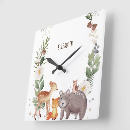 Waldtiere Streifen Quadratische Wanduhr (Winkel)