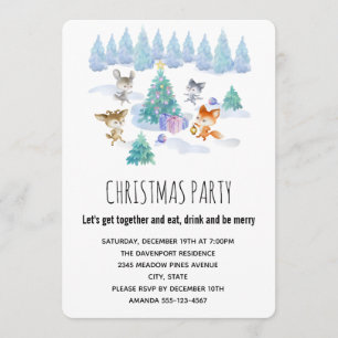 Waldtiere tanzen um die Weihnachtsbaum-Party Einladung