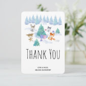 Waldtiere tanzen um einen Bäume herum Dankeskarte (Stehend Vorderseite)