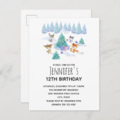 Waldtiere tanzen um einen Bäume herum Einladungspostkarte (Vorne/Hinten)