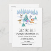 Waldtiere tanzen um Weihnachtsbaum Einladungspostkarte (Vorne/Hinten)