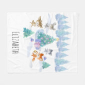 Waldtiere tanzen um Weihnachtsbaum Fleecedecke (Vorderseite (Horizontal))