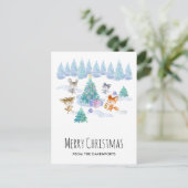 Waldtiere tanzen um Weihnachtsbaum Postkarte (Stehend Vorderseite)