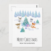 Waldtiere tanzen um Weihnachtsbaum Postkarte (Vorne/Hinten)