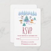 Waldtiere tanzen um Weihnachtsbaum RSVP Karte (Vorne/Hinten)