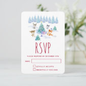 Waldtiere tanzen um Weihnachtsbaum RSVP Karte (Stehend Vorderseite)