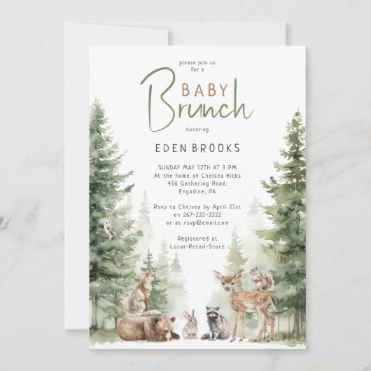 Waldtiere Tiere Baby Brunch Einladung (Vorderseite)