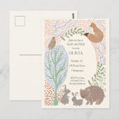 Waldtiere Tiere - Einladung zur Baby-Dusche Postkarte (Vorne/Hinten)