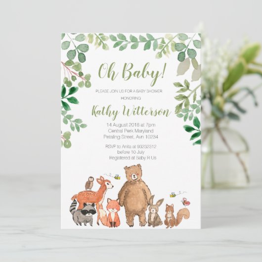 Waldtiere Tiere Kinderdusche Einladung (Stehend Vorderseite)