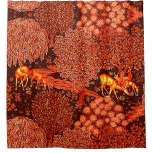 WALDTIERE, TIERE MIT ROCKENER, roter, gelber Blume Duschvorhang