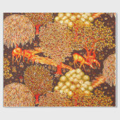 WALDTIERE, TIERE MIT ROCKENER, roter, gelber Blume Geschenkpapier (Flach)