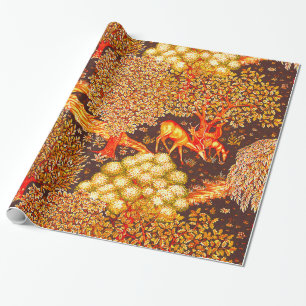 WALDTIERE, TIERE MIT ROCKENER, roter, gelber Blume Geschenkpapier