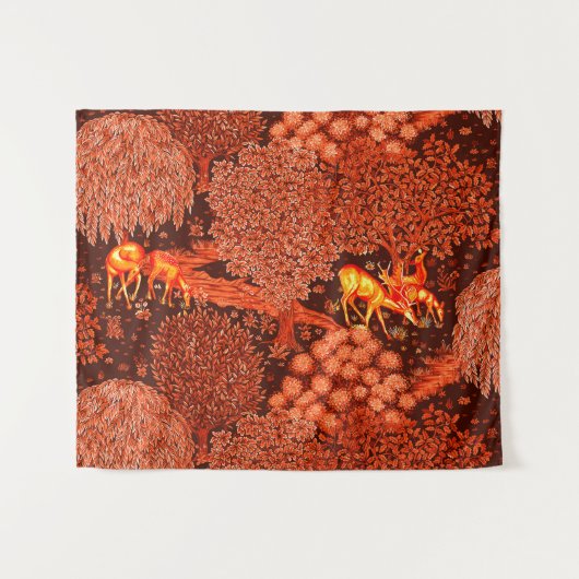 WALDTIERE, TIERE MIT ROCKENER, roter, gelber Blume Wandteppich (Vorderseite (Horizontal))