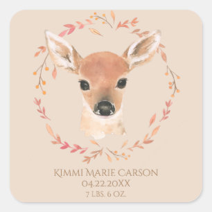 Waldtiere Tiere Wasserfarbe Einfache Geburt Quadratischer Aufkleber