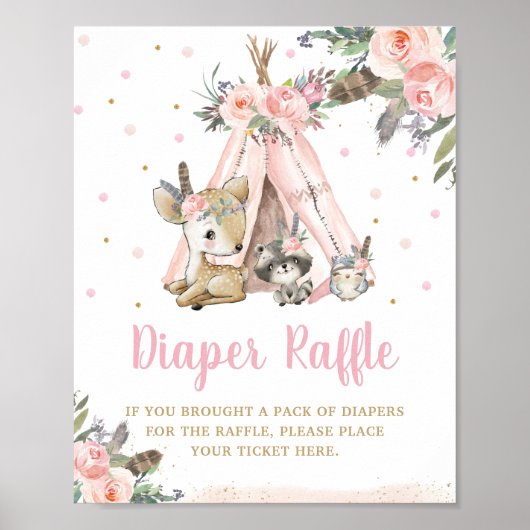 Waldtiere Tribal Boho Floral Diaper Raffel Poster (Vorne)