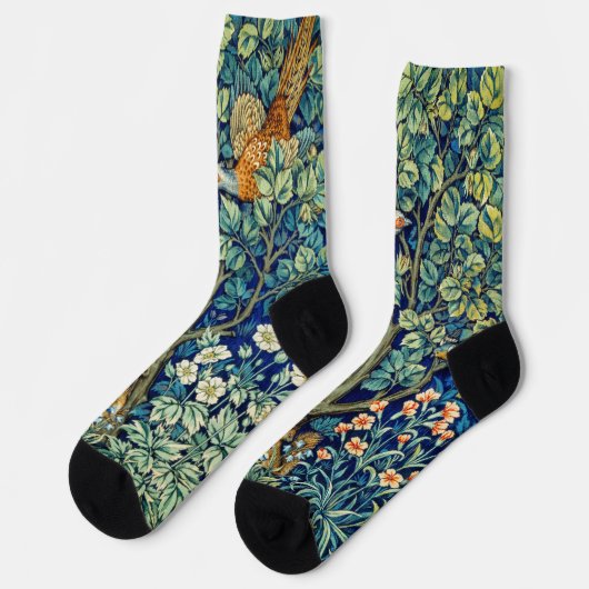 Waldtiere und Blumen, William Morris Socken (Linkes Detail)