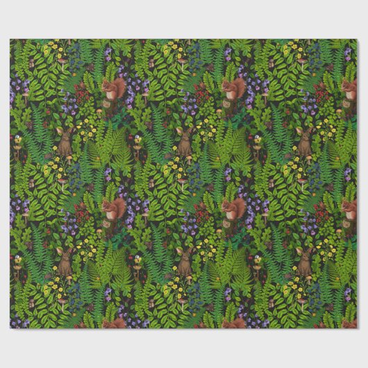Waldtiere und Pflanze Geschenkpapier (Flach)
