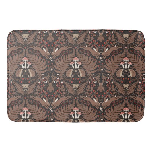 Waldtiere und Pflanze in rot und braun Badematte (Vorderseite)
