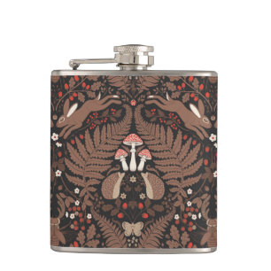 Waldtiere und Pflanze in rot und braun Flachmann