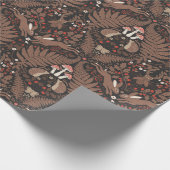 Waldtiere und Pflanze in rot und braun Geschenkpapier (Ecke)