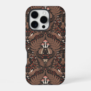 Waldtiere und Pflanze in rot und braun iPhone 16 Pro Hülle
