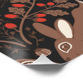 Waldtiere und Pflanze in rot und braun Poster (Ecke)