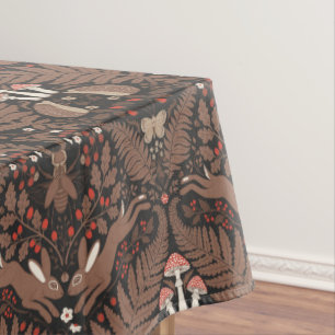Waldtiere und Pflanze in rot und braun Tischdecke