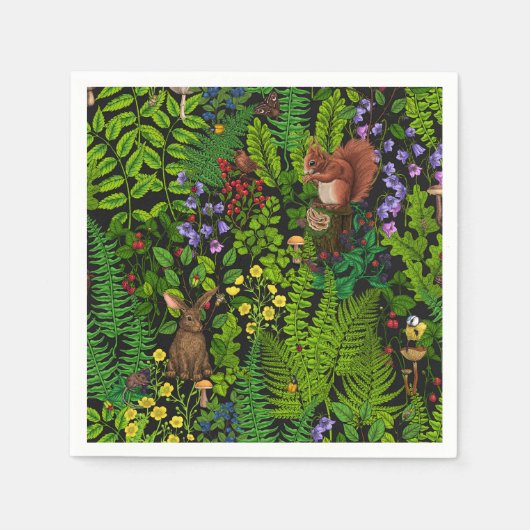 Waldtiere und Pflanze Serviette (Vorderseite)