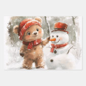Waldtiere und Schneemann Geschenkpapier Set (Vorderseite 2)