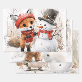 Waldtiere und Schneemann Geschenkpapier Set