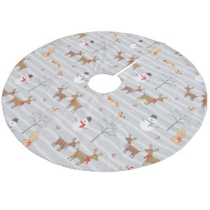 Waldtiere und Snowmen-Fleece-Baumrock Fleece Weihnachtsbaumdecke