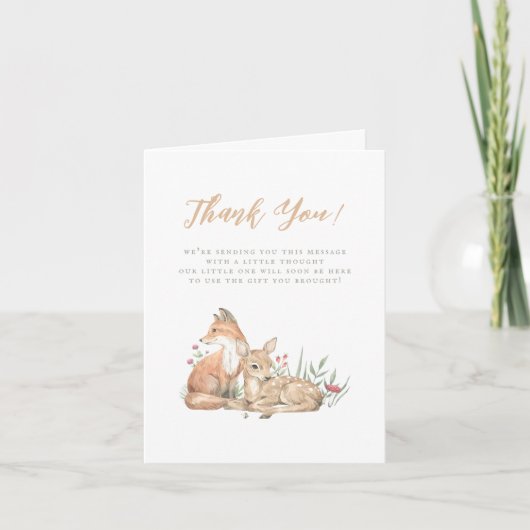 Waldtiere Vintage Babydusche Dankeskarte (Vorderseite)