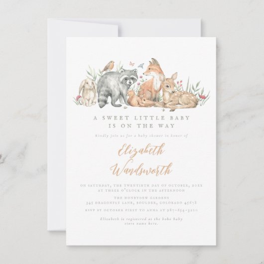 Waldtiere Vintage Babydusche Einladung (Vorderseite)