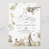 Waldtiere von Mädchen zum Geburtstag Einladung (Vorne/Hinten)