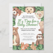 Waldtiere (/w Bär und Faultier) Kinderdusche Einladung (Vorderseite)