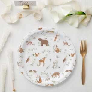 Waldtiere Wald Bär Kaninchen Babyparty Pappteller
