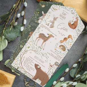 Waldtiere Wald Freunde Baby Shower Bücher All In One Einladung
