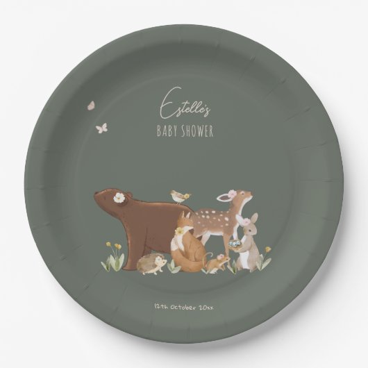 Waldtiere Wald Freunde Baby Shower Pappteller (Vorderseite)