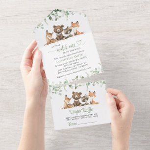 Waldtiere, Wald, Wild One, Babydusche All In One Einladung