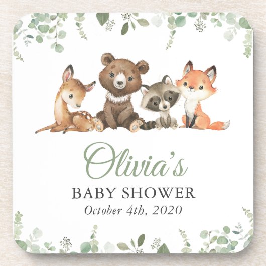 Waldtiere, Wald, Wild One, Babydusche Getränkeuntersetzer (Vorderseite)