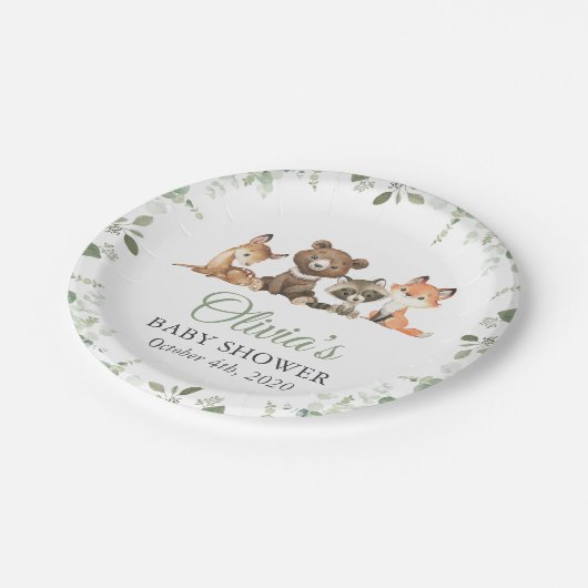 Waldtiere, Wald, Wild One, Babydusche Pappteller (Schrägansicht)