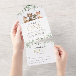 Waldtiere, Wald, Wild One, erster Geburtstag All In One Einladung