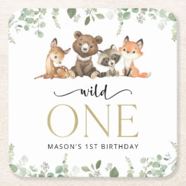 Waldtiere, Wald, Wild One, erster Geburtstag Rechteckiger Pappuntersetzer
