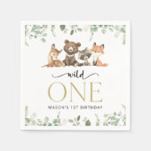 Waldtiere, Wald, Wild One, erster Geburtstag Serviette (Vorderseite)