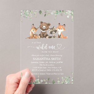 Waldtiere, Wald, Wilder Ein, Babyparty Acryleinladungen