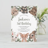 Waldtiere Waldfreunde Junge Geburtstagsparty Einladung (Stehend Vorderseite)