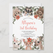 Waldtiere Waldfreunde Mädchen Geburtstag Einladung (Vorderseite)