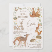 Waldtiere Waldfreunde Twins Kinderdusche Einladung (Vorderseite)